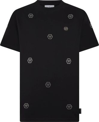 Philipp Plein T-shirt met ronde hals Monogram Stones Monogram - Heren - T-shirts - Zwart - 2XL - Katoen - Tops