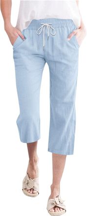 Generic Womens Black Trousers with Pockets Elasticated Waist Trousers for Women Short Loose Casualpants Haremtrousers with Pockets Linenpants Casualtrousers S