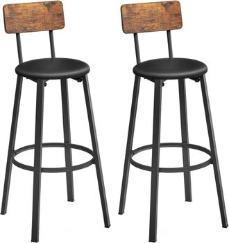 Vasagle 2 taburetes de bar con reposapi&eacute;s de color marr&oacute;n r&uacute;stico y negro
