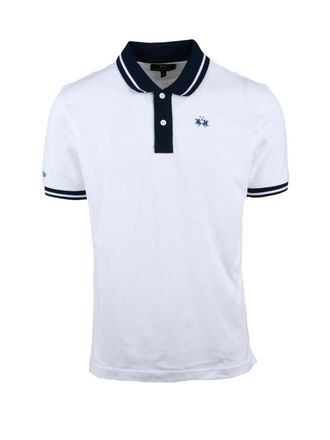 La Martina White Blue Cotton Polo