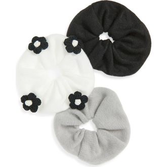 Tasha 3-Pack Knit Scrunchies in Ivory/Blk/Grey at Nordstrom