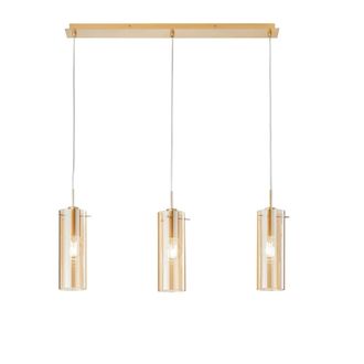 Luce-Ambiente-Design L&aacute;mpara de techo lineal en metal dorado con tres pantallas de vidrio &aacute;
