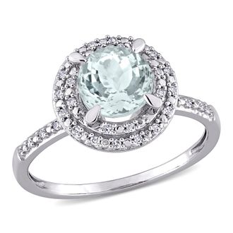 Mimi & Max 1 1/7ct TGW Aquamarine and 1/10ct TW Diamond Halo Engagement Ring 10k White Gold