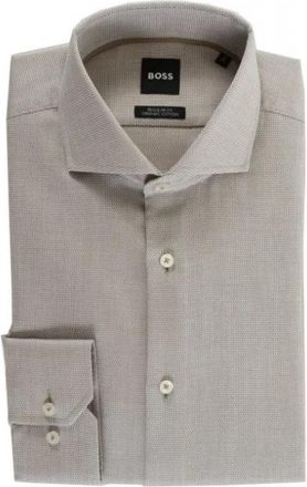 HUGO BOSS Slim-fit overhemd van Italiaans gestructureerd katoen - Heren - Zakelijke Overhemden - Beige - L - Katoen - Overhemden