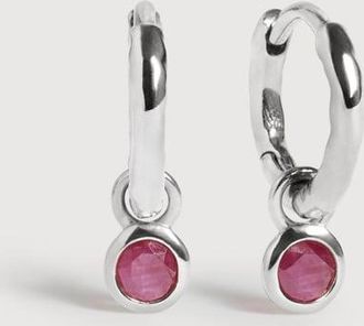 Monica Vinader Sterling Silver July Birthstone Huggie Earrings Ruby