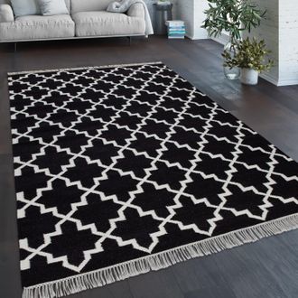 Paco Home Paco Home - Alfombra Sal&oacute;n Motivo Marroqu&iacute; Flecos Tejida A Mano Lana Negro 120x170 Cm