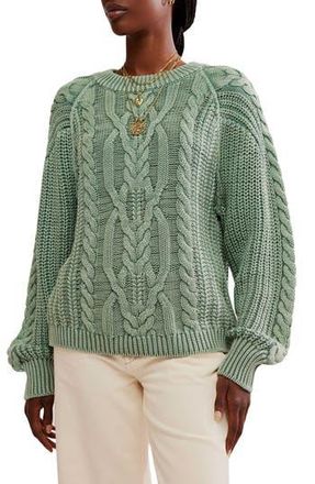 Free People Frankie Cable Cotton Sweater in Sea Spray at Nordstrom Rack, Size X-Large