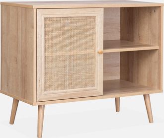Sweeek Sweeek - Aparador Estilo Escandinavo Con 1 Puerta De Ca&ntilde;a, 80cm, Boheme, Natural, 80x39x65.8 Cm