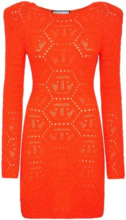 Philipp Plein Knit Dress Monogram - Dames - Kleedjes - Oranje - XL - Wol - Kleedjes
