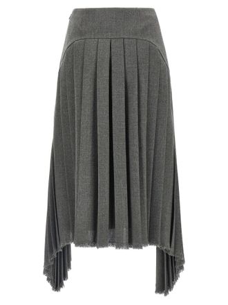 Jil Sander Pleated Wool Canvas Skirt - Gray