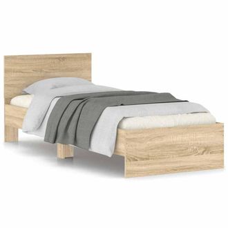 Berkfield Home Bed Frame with Headboard Sonoma Oak 90x190 cm Single Engineered wood in Light Brown