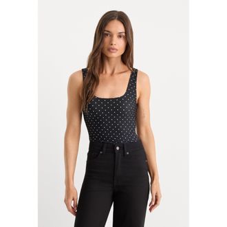 Good American Womens The Weightless Sculpting Modern Tank Bodysuit | Mini Dot Black, Size Large | Good American by Khlo&Egrave; Kardashian