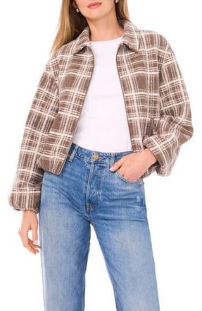 Vince Camuto Plaid High Pile Fleece Bubble Jacket in Stone Khaki at Nordstrom Rack, Size X-Large
