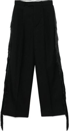 Carven Fringed Broeken in Evening Tuxedo - Dames - Wijde Broeken - Zwart - 4XS - Katoen - Broeken