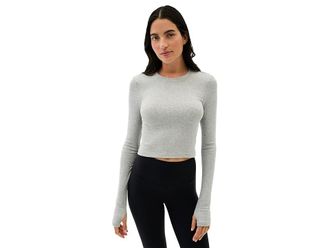 SPLITS59 Louise Rib Long Sleeve Crop Womens Clothing Heather Grey : LG, Modal/Spandex