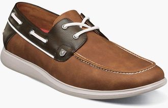 Stacy Adams Mens Reid Moc Toe Boat Shoe In Cognac Multi