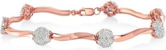 House of Brilliance 10k Rose Gold Over Silver 1.0 cttw Diamond Floral Link Bracelet in Pink at Nordstrom
