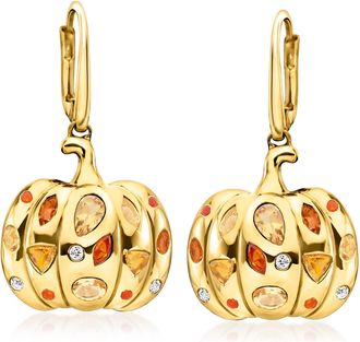 Ross-Simons Multi-Gemstone Pumpkin Drop Earrings in 18kt Gold Over Sterling