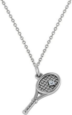 Allurez Tennis Racket With Diamond Ball Charm Pendant Necklace 14K in White Gold at Nordstrom, Size 18