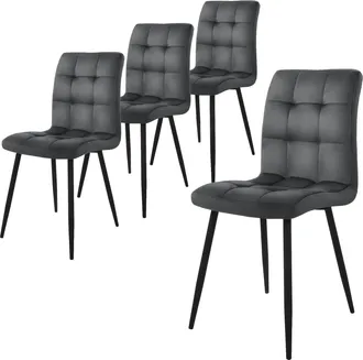 ML Design Ml-design - Set De 4x Sillas De Comedor Con Respaldo Asiento Ergon&oacute;mico Acolchado Tapizado De Terciopelo Antracita Con Patas De Metal Sill&oacute;n De Dise&ntilde;o