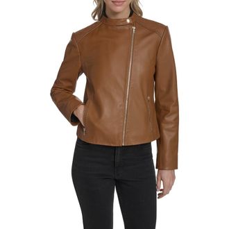 Cole Haan Band Collar Racer Jacket in Hazelnut at Nordstrom, Size Medium