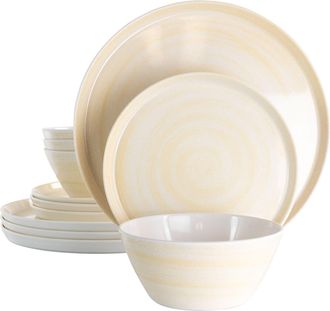 Elama Crafted Clay 12 Piece Lightweight Melamine Dinnerware Set in Cream