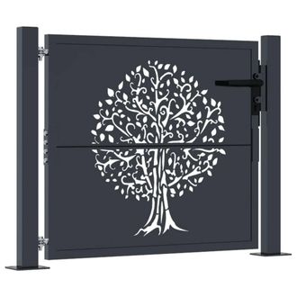 Berkfield Home Garden Gate Anthracite 105x105 cm Steel Tree Design
