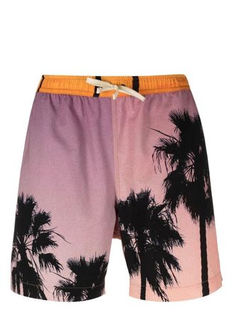 Blue Sky Inn palm tree-print swim shorts - men - Polyester/Polyamide - L - Orange
