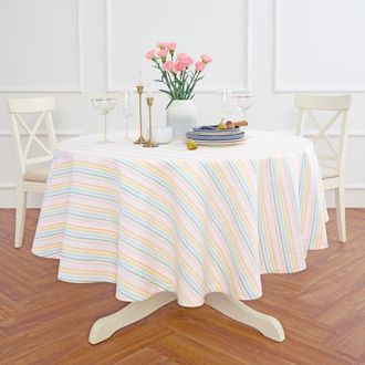 Solino Home Linen Round Tablecloth for Dining Table, Holiday and Everyday Table Decor - Julia in Muted Pastel Stripe at Nordstrom, Size Medium