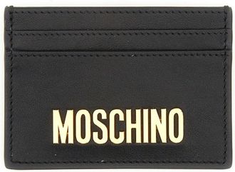 Moschino Logo-Embellished Leather Card Case - Black