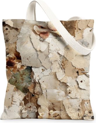 Generic Floral Vintage Canvas Tote Bags, Rustic Plant Pattern Reusable Grocery Bags, Lightweight Washable Shoulder Strap Canvas for, Beige, 13x15 Inch