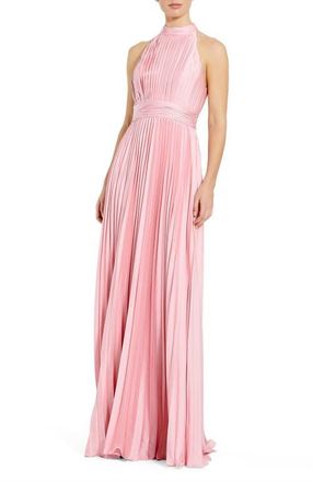 Mac Duggal Pleated Sleeveless Halter Gown in Blush at Nordstrom, Size 4
