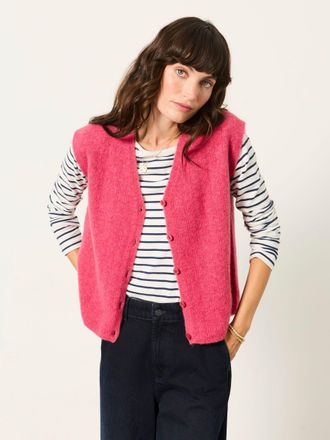 Fat Face FatFace Halle Dark Pink Knitted Button Front Vest