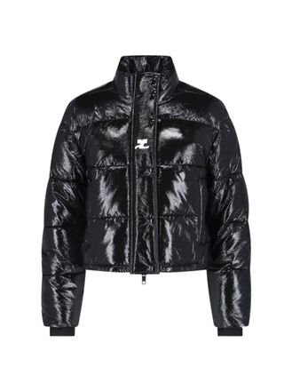 Courr&egrave;ges Crop Vinyl Puffer Jacket - Black