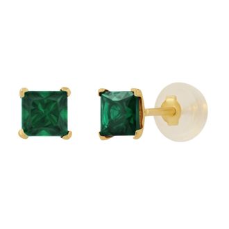 MAX + STONE 14k Yellow or White Gold 4mm Square Princess Cut Gemstone Stud Earrings