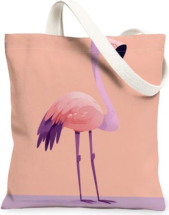 Generic Tropical Bird Canvas Tote Bag, Stylish Bird Pattern Reusable Grocery Bags, Summer Lightweight Washable Shoulder Strap, Peach, 13x15 Inch