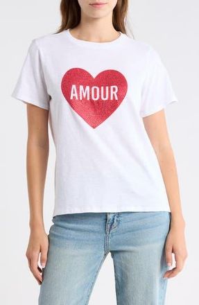 Cinq &agrave; Sept Amour Heart T-Shirt in White/Rose at Nordstrom Rack, Size X-Small