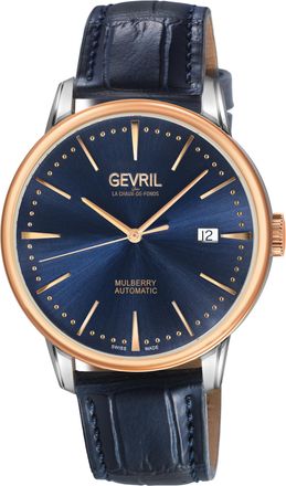 Gevril Group Mens Mulberry RG Bezel Blue Dial with embossed textured Handmade Italian Leather - One Size