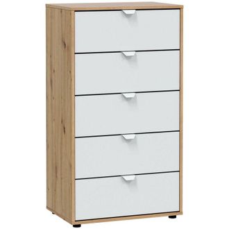 Dmora Cassettiera Crosby, Settimino multiuso, Com&ograve; camera da letto, Mobile con cassetti, 60x40 h109 cm, Bianco e Rovere Nodi - Dmora