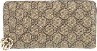 Gucci Beige Brown Gg Supreme Leather Long Wallet (Bi-Fold) (Pre-Owned)