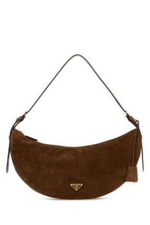 Prada Brown Suede Large Prada Demi Lune Crossbody Bag