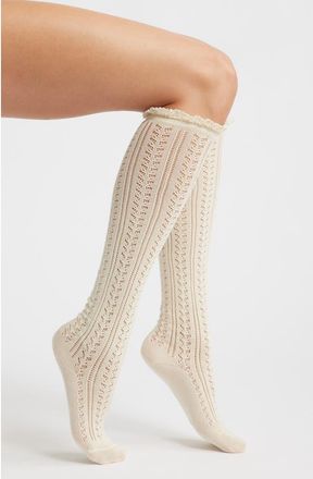 Free People Misty Pointelle Tall Socks in Cream at Nordstrom