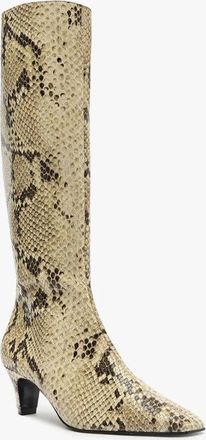 Schutz Schutz Dellia Up Boots Womens Ivory Snake Print Leather Square Toe HTAT952