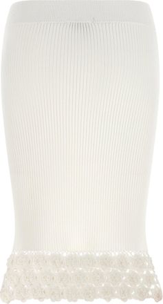 Ganni Ribbed Cotton with Crochet Hem Skirt - White