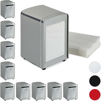 Relaxdays 10 Servilleteros de Mesa Retro para Bar, Cafetería y Heladería, Acero, 15 x 9,5 x 11, Plateado