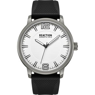 Kenneth Cole Reaction Classic Black Silicone Strap Watch, 44mm in White/Black at Nordstrom Rack