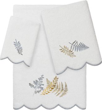 Linum Home Textiles 100% Turkish Cotton Fern Toss Scallop 3Pc Embellished Towel Set