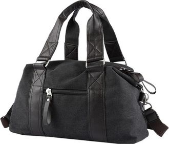 Generic Compatible For Vintage Canvas Leather Men Travel Bags Carry On Luggage Bag Duffel Handbag Tote Large Weekend(C-Black-22L)