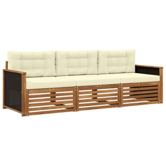 vidaXL Conjunto De Sof&aacute;s De Exterior 3 Pcs Natural Y Crema Poli&eacute;ster Vidaxl