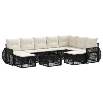vidaXL Conjunto De Sof&aacute;s De Jard&iacute;n 10 Pcs Negro Rat&aacute;n Sint&eacute;tico Vidaxl